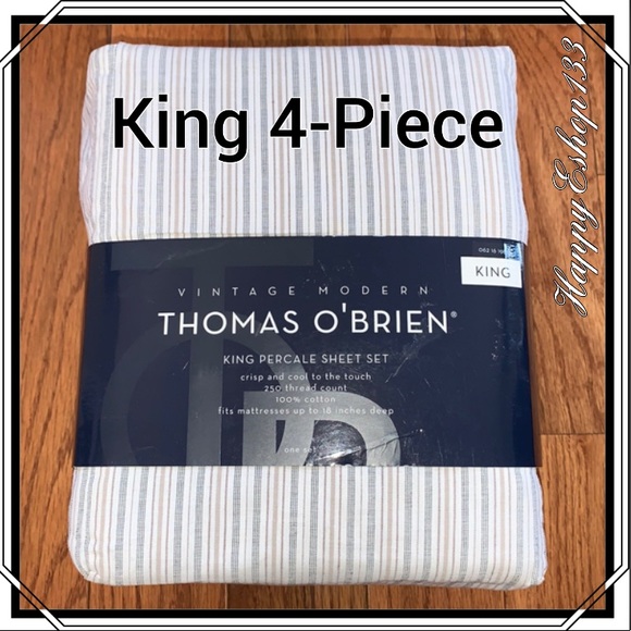 Thomas O’Brien King Sheet Set,100% Cotton,4-Piece - Picture 1 of 9